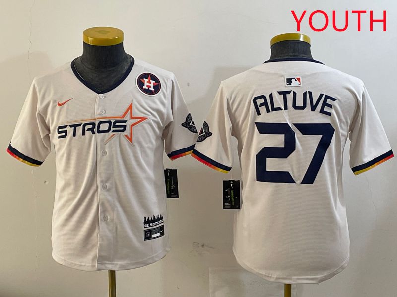 Youth Houston Astros 27 Altuve Cream Three generations Joint Name 2025 Nike MLB Jersey style 4113
